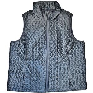 Lands End Quilted Vest Plus Size 2X 2XL Gray Insulated Zip Up Packable Primaloft
